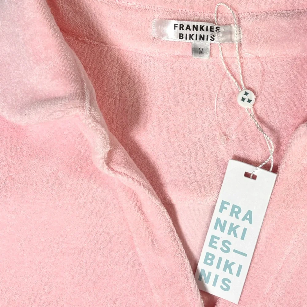 Frankies Bikinis Coco Terry Cloth Short Sleeve Swim Cover Shirt Pink M NWT